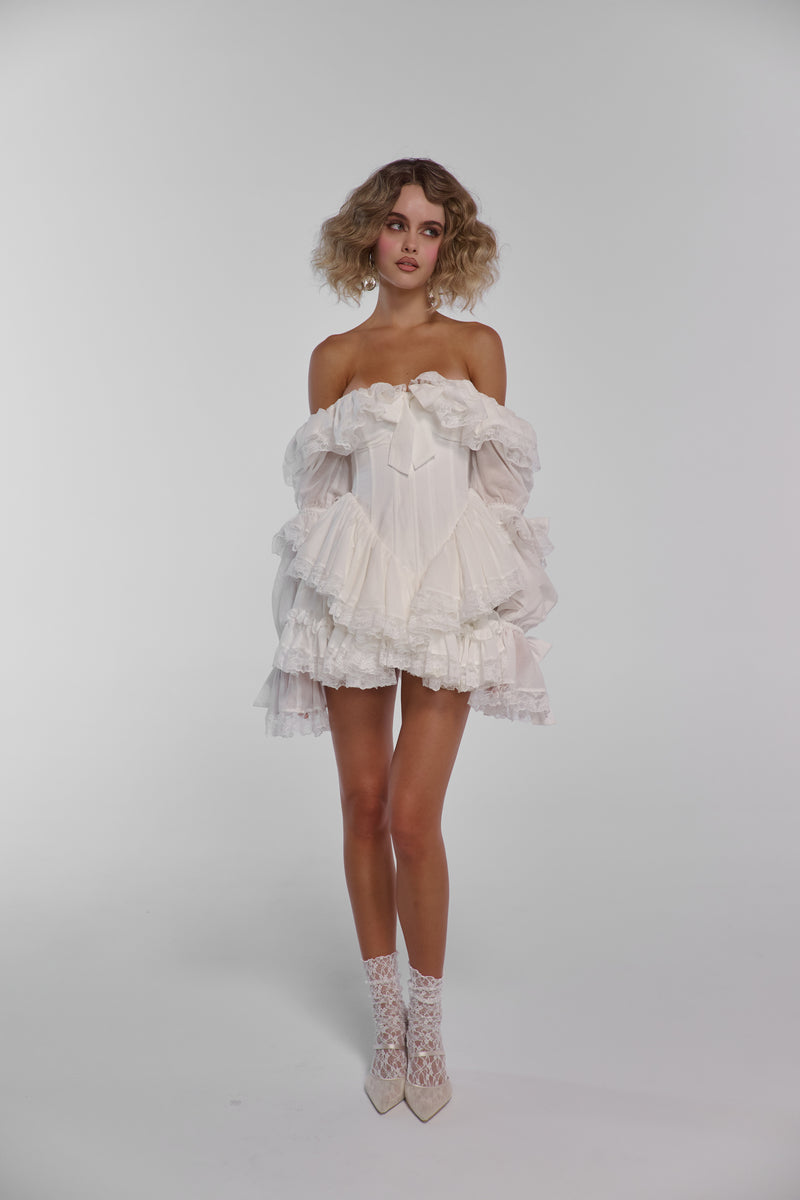 Selkie Sheer Cotton Gauze Corset Mini Dress for Women, XXS Selkie Sheer Cotton Gauze Corset Mini Dress for Women, XXS
