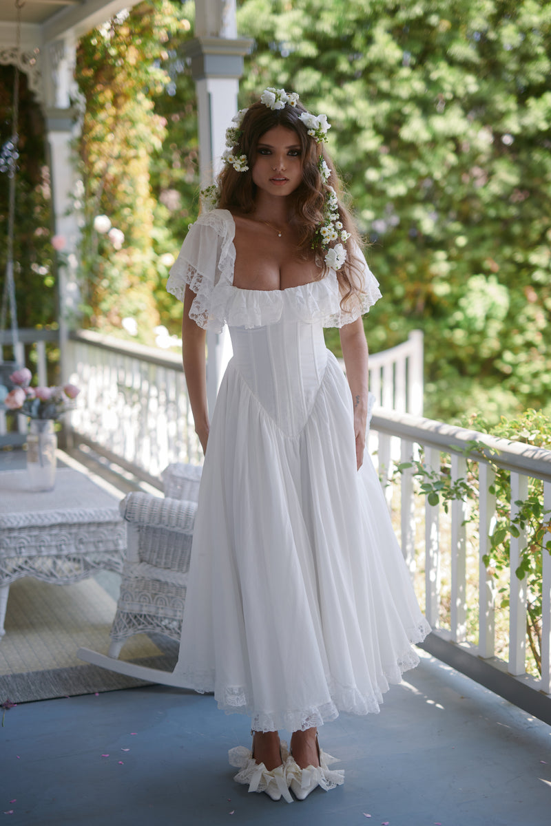 Selkie Women's White Sheer Cotton Gauze Corset Midi Dress, 3X Selkie Women's White Sheer Cotton Gauze Corset Midi Dress, 3X