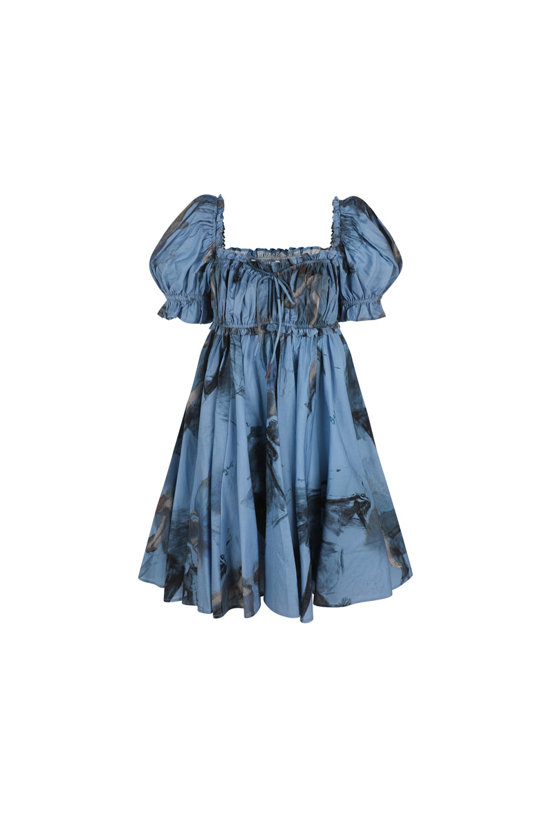 Selkie Blue Dancer Cotton Mini Dress for Women, XS