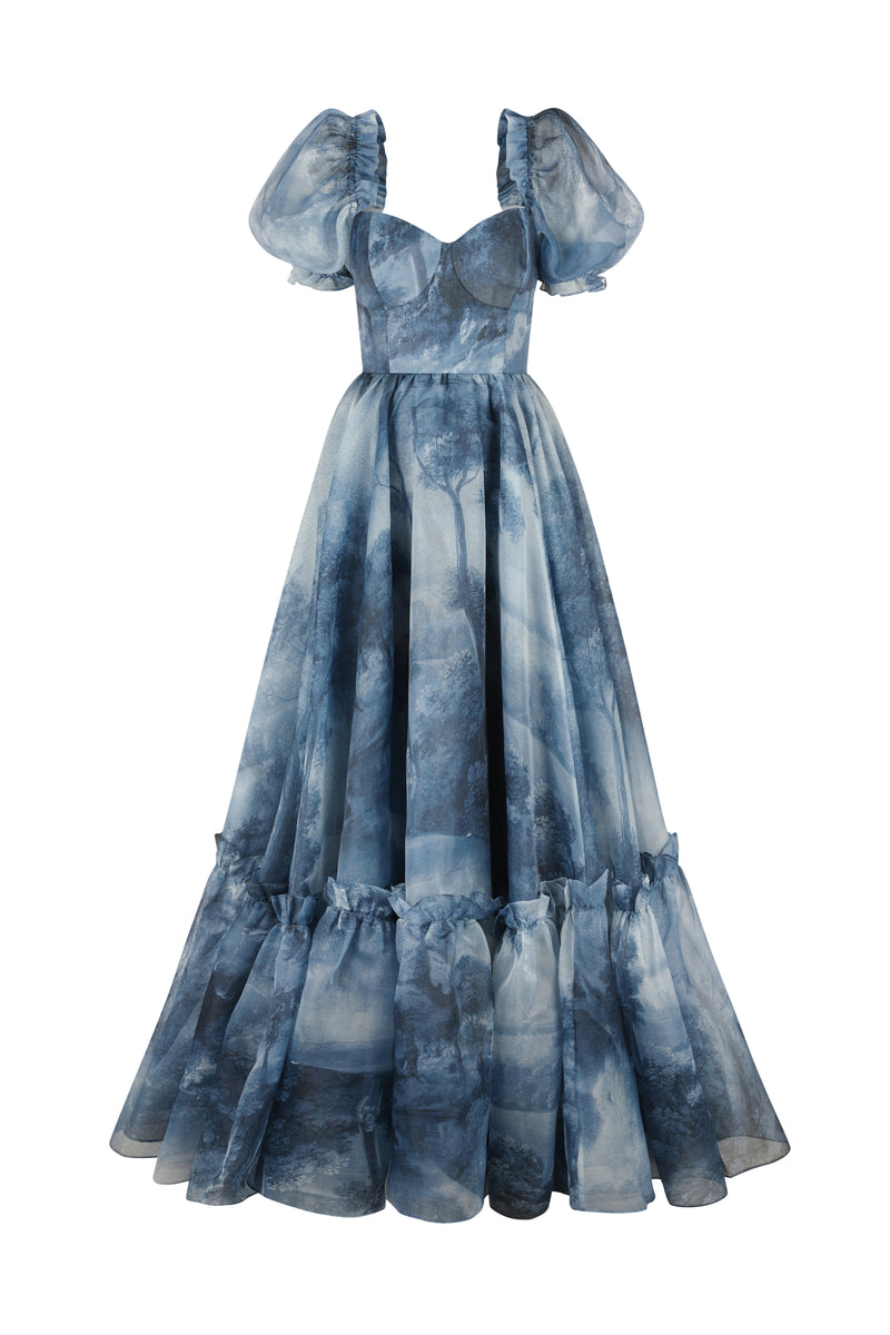 Selkie British Toile Landscape Print Gown for Women, XXS