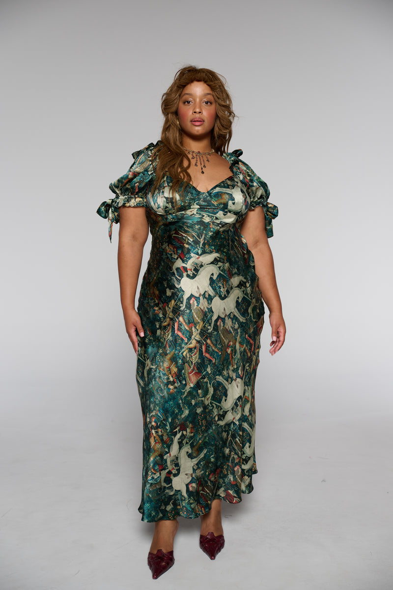 green emerald velvet dress The Unicorn Defends Himself Poet Slip Dress