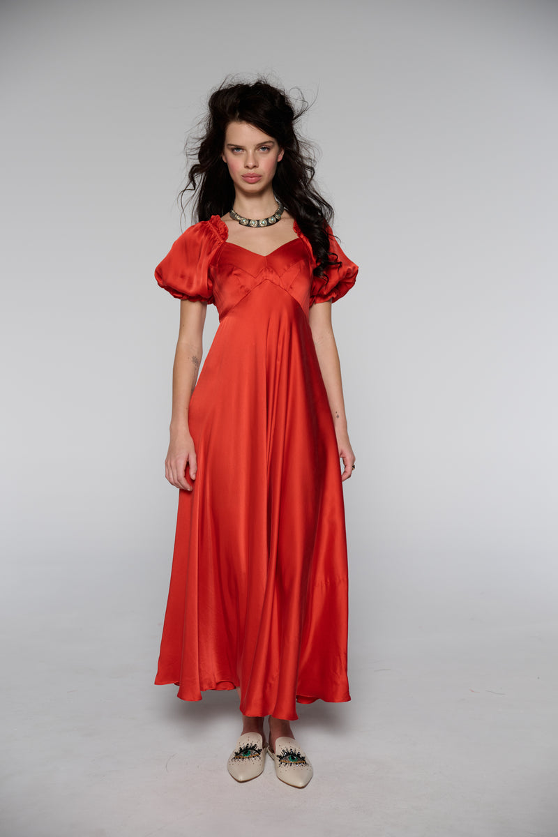 Selkie Red Silk Charmeuse Maxi Length Slip Dress for Women, XL