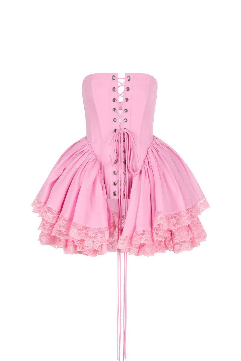 Selkie Women's Cotton Gauze Basque Waist Corset, bright pink, 3X