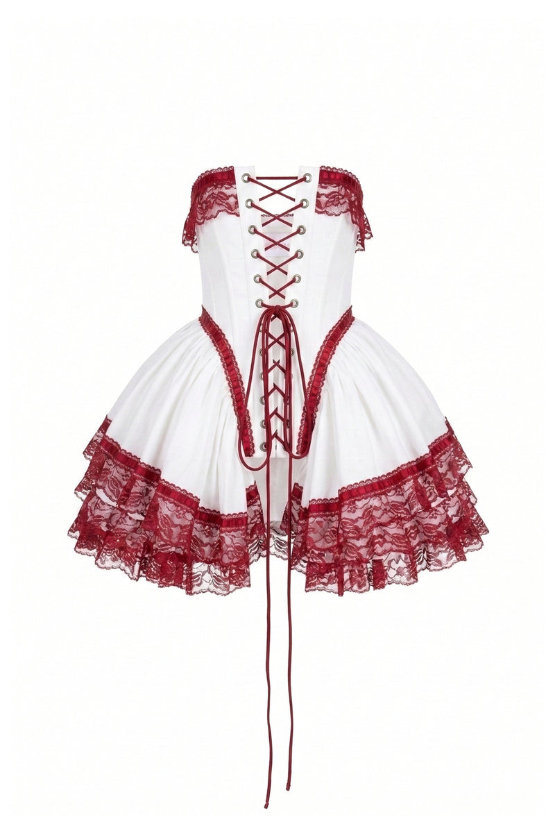 victorian corset dress Selkie Women's Cotton Gauze Basque Waist Corset, Ivory and Crimson, XL
