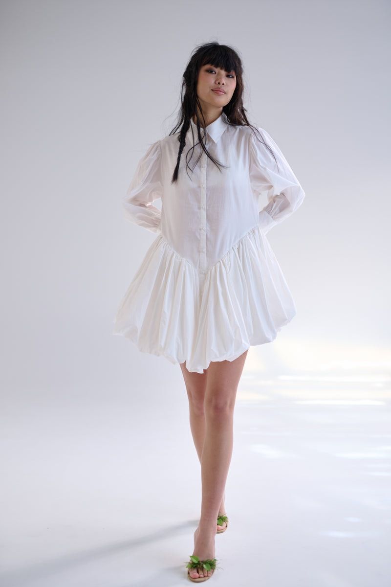 selkie white dress The Ivory French Puff Organza Puffy Midi XS Her measurements are 48 bust Selkie Women's Relaxed-fit Cotton Button-up