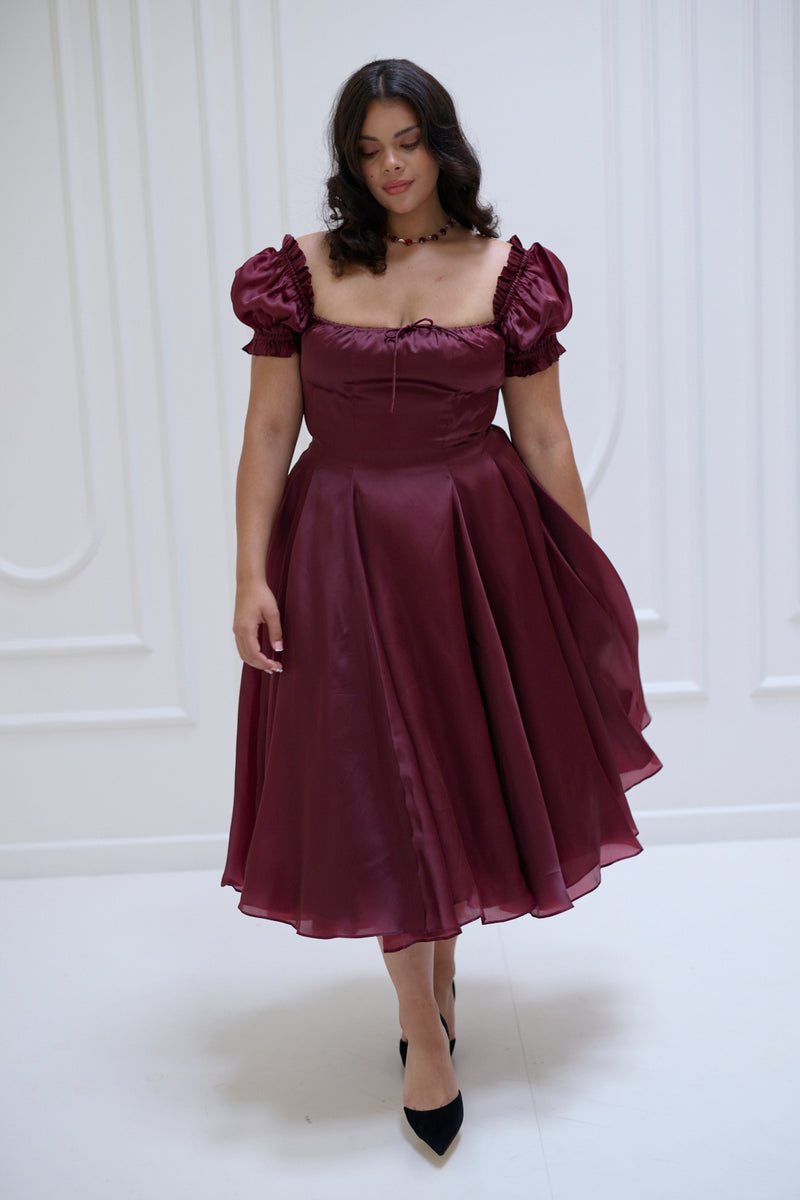 The Silk Satin Bordeaux Garden Party Dress Selkie The Silk Satin Bordeaux Garden Party Dress Selkie
