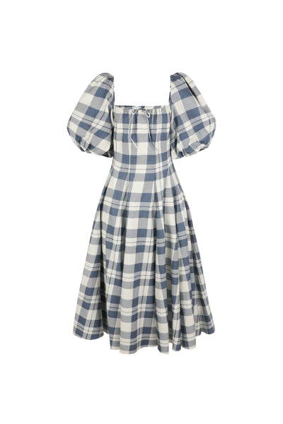 blue and white tea dress Cherie Jacquard Midi - Off-White & Blue Floral main image 1