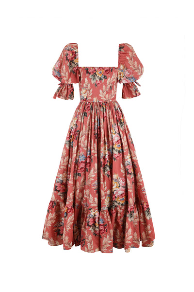 Selkie Women's Floral Paper Cotton High-Waist Midi Dress, M