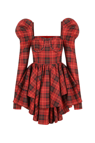 fitted lace wedding dress Boswell Tartan Plaid Yanis Button Up Midi Dress Curve RED-MULTI / 2X by Sugarlips