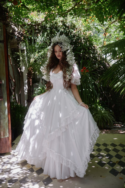 Selkie Women's Ivory Paper Cotton Gown with Satin Ribbon and Lace Trim, XXL