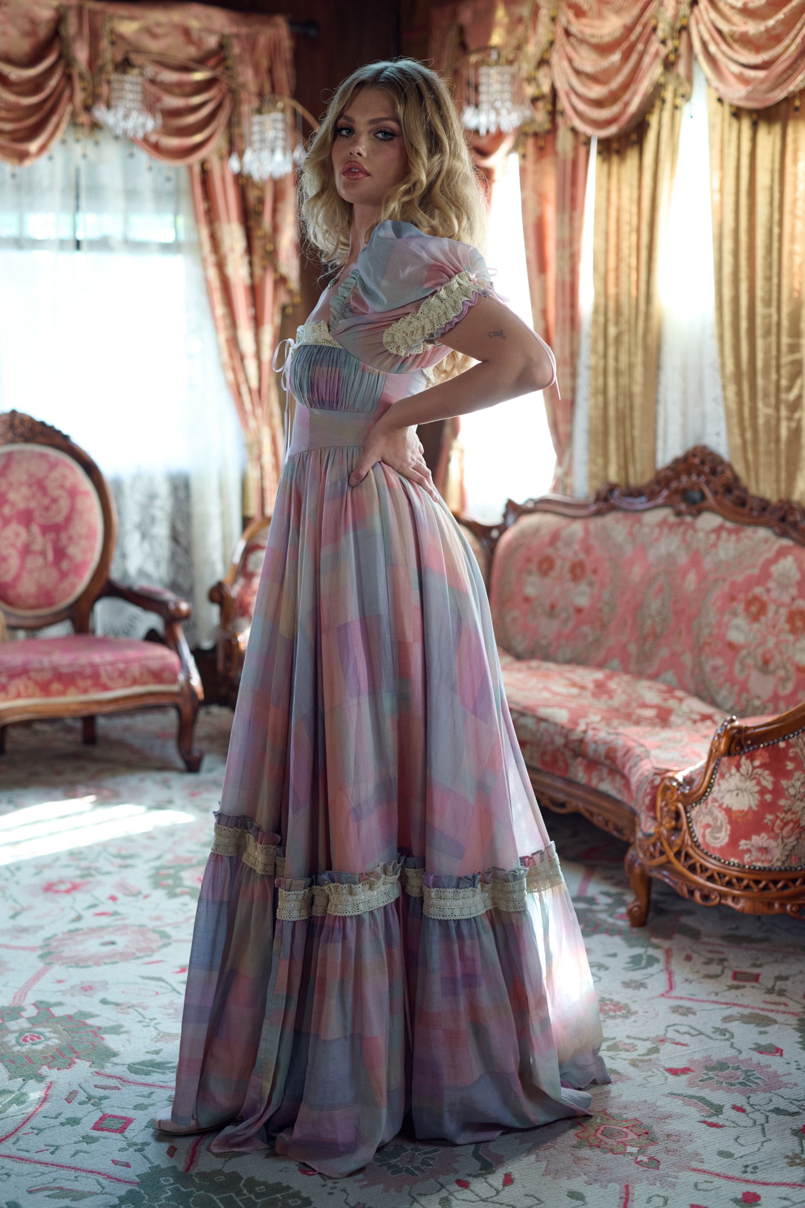 AMERI ☆ LIBERTY PATCHWORK BLK DRESS ameri LIBERTY PATCHWORK MLT DRESS