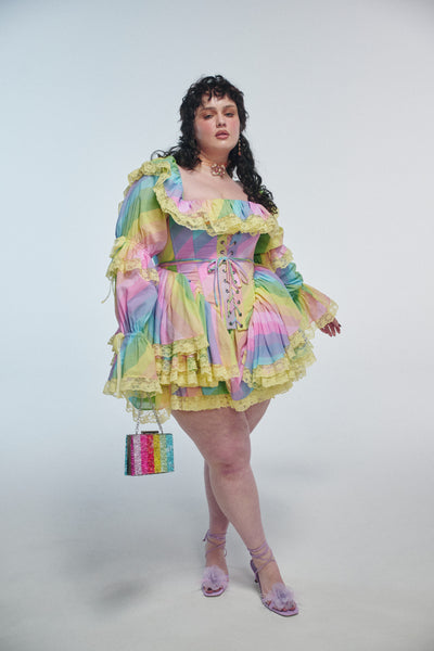 rainbow corset dress Rainbow Flowers Cold Shoulder Black High-low Corset Dress Sketch, Sketch to Dress Consulting