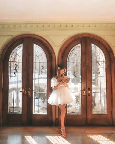 Selkie Sheer Bandeau Puff Dress, Ivory, 100% Polyester Organza, Center Back Zipper, Female Selkie Sheer Bandeau Puff Dress, Ivory, 100% Polyester Organza, Center Back Zipper, Female